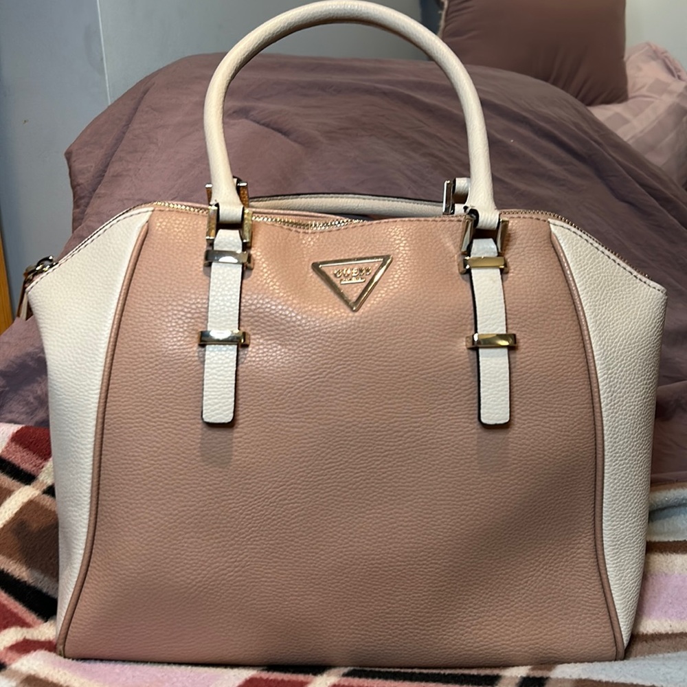 Guess, Satchel Shoulder Bag, Pink & White Two Toned